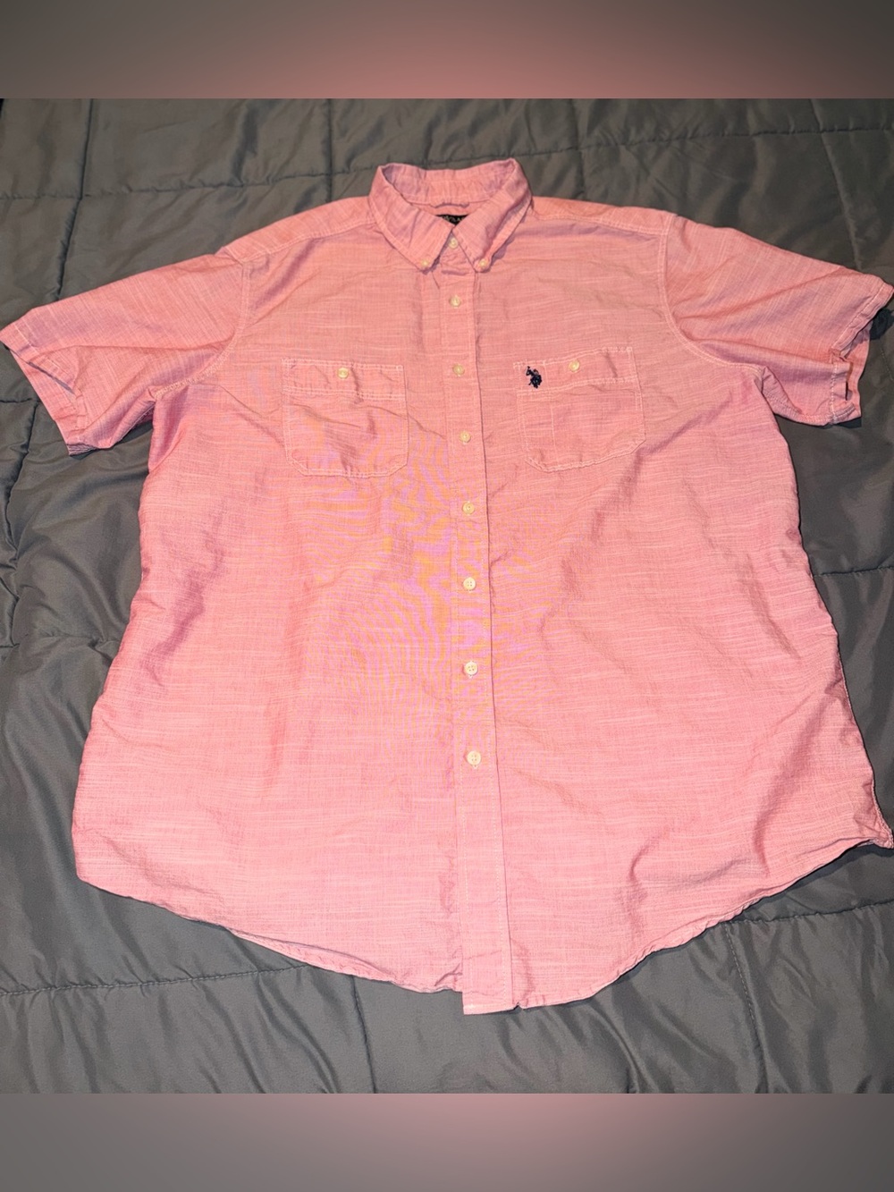 Men's Ralph Lauren Polo. Pink/Coral Short Sleeve Button Down Size LT